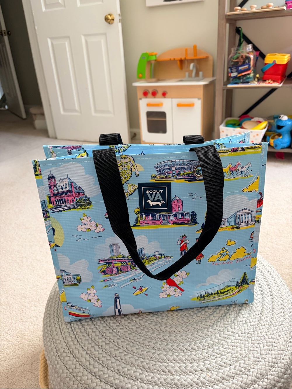 Scout Light Blue Scenic Print Tote with Black Handles